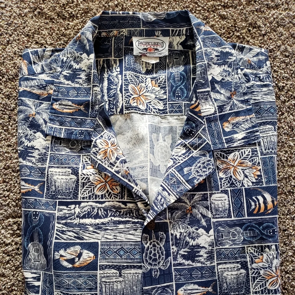 Pacific Legend Hawaii Short Sleeve Short Sleeve Button Down Shirt Made in USA - Picture 1 of 5